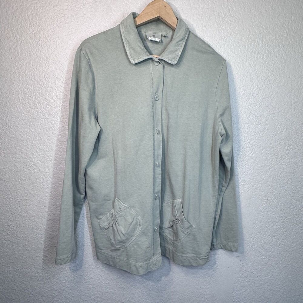Hot Cotton Shirt Sage Green Button Front Long Sleeve Soft Casual USA Made Size L